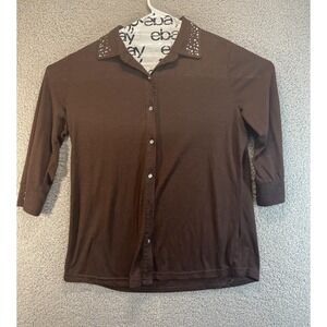 Lena Womens Pullover Shirt Size L Studded Button Down Purple ( Missing 1 Button)